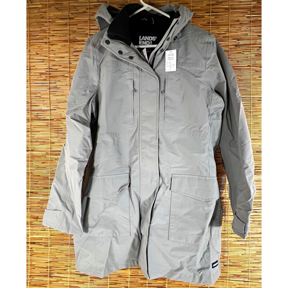Lands' End Men's Gray Hooded Parka Zip/Button Stand-Up Lined size M TALL